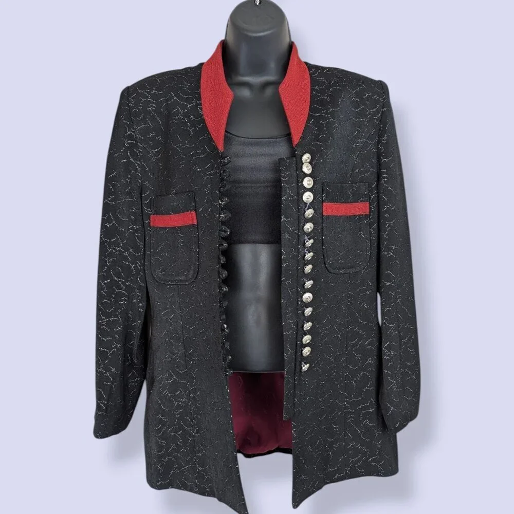 Black & Red Metallic Buttoned Jacket - Picture 7 of 9